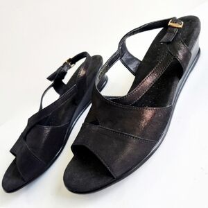 SAS Caress Dress Sandals With Low Wedge Heel, Black Shimmer, Size 11
